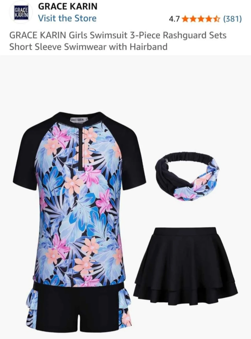 GRACE KARIN Girls Swimsuit 3-Piece Rashguard Set