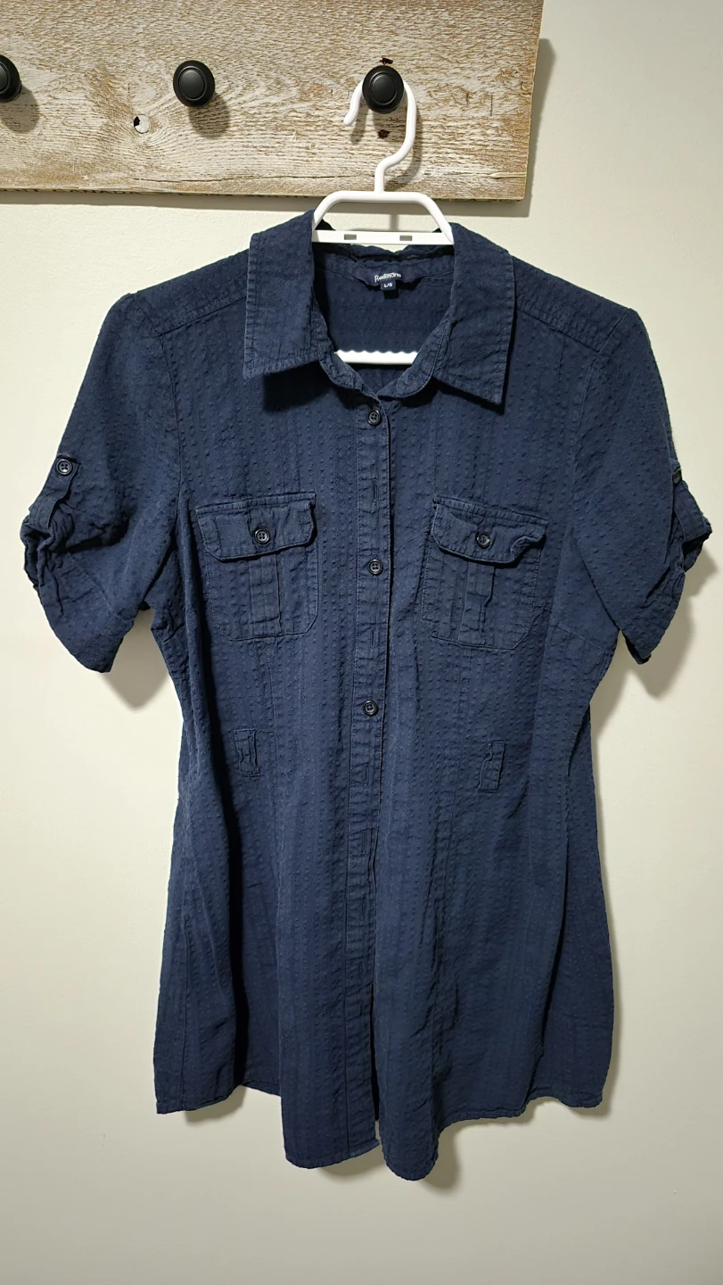 Blue Textured Button-Up Shirt