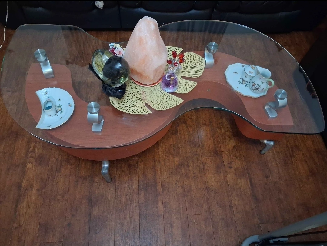 Glass Top Coffee Table with Wood Base