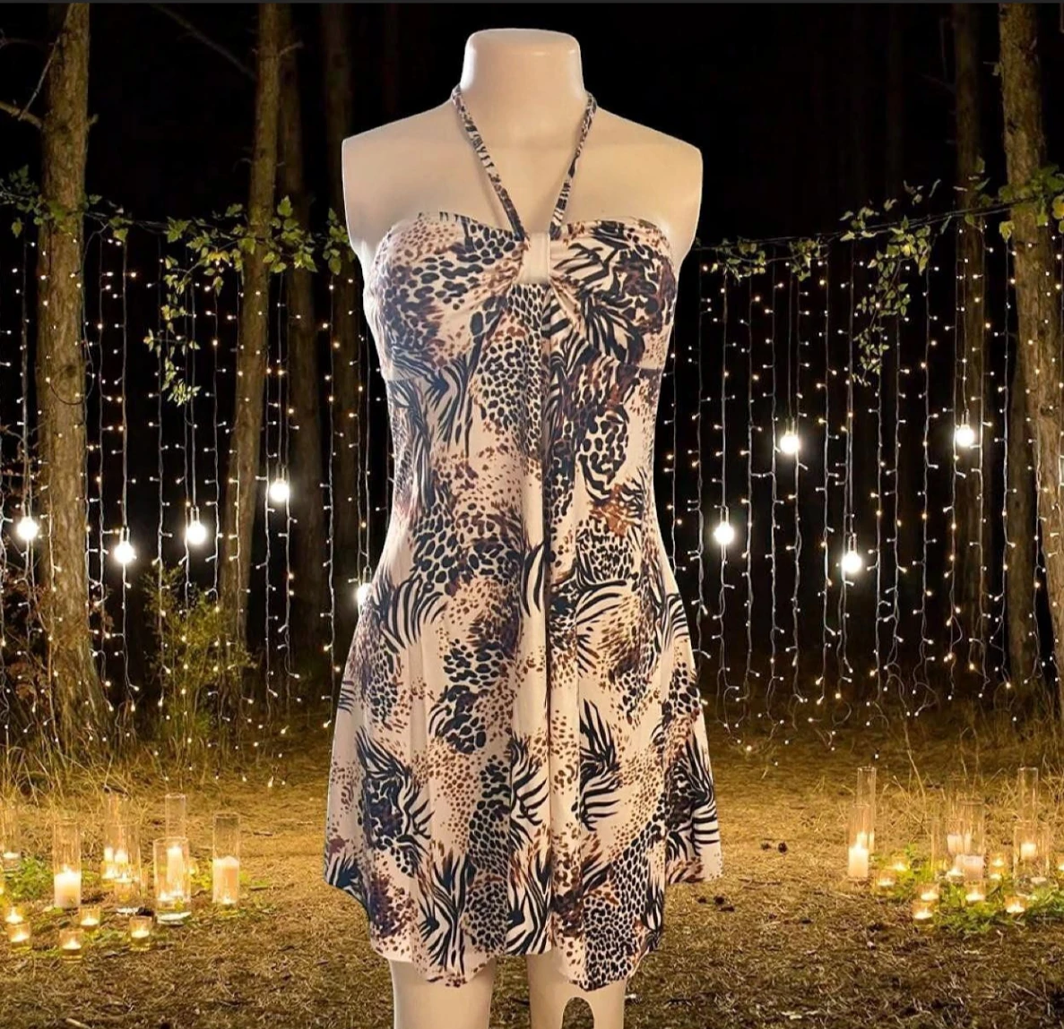 Halter Neck Animal Print Mini Dress