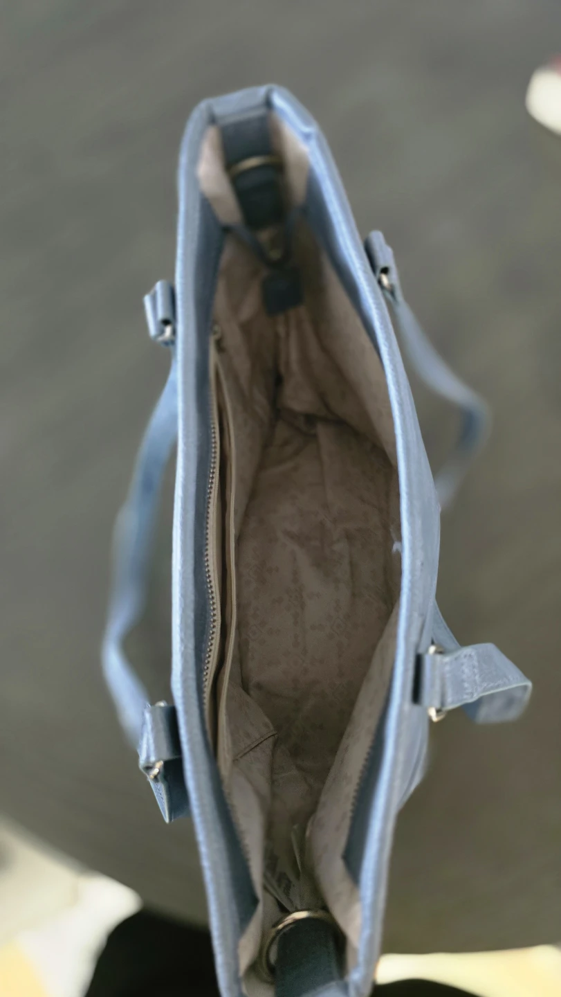 Light Blue Faux Leather Tote Bag