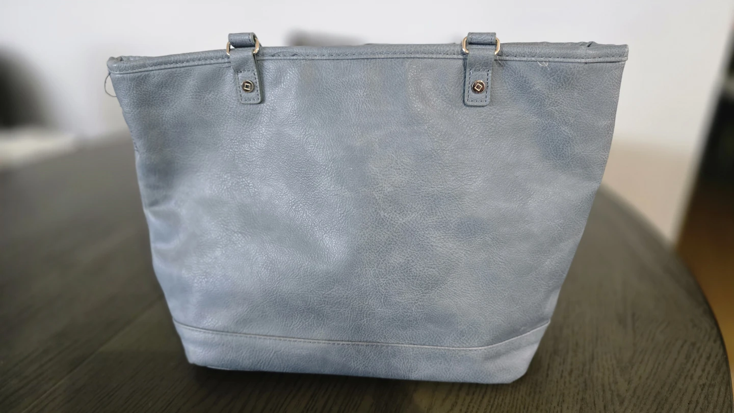 Light Blue Faux Leather Tote Bag - photo 2