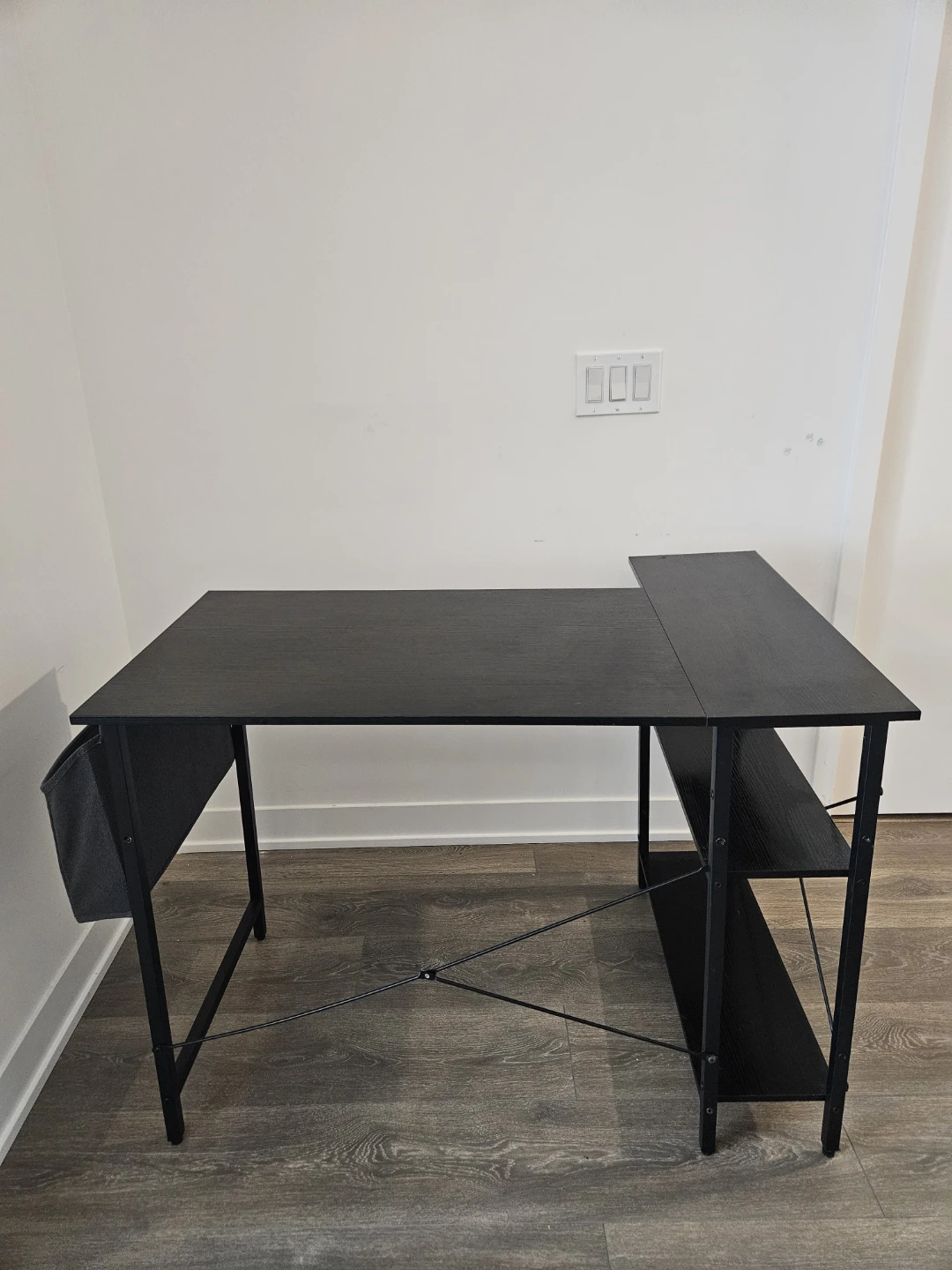 Black L-Shaped Desk with Storage Rack