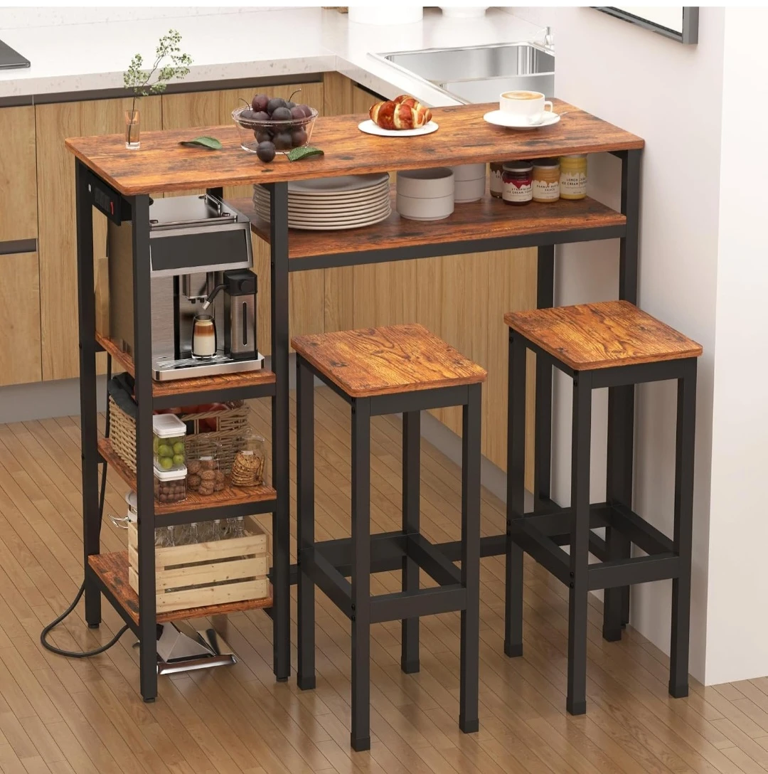 3-Piece Bar Table & Stools Set with Power Outlets – $75