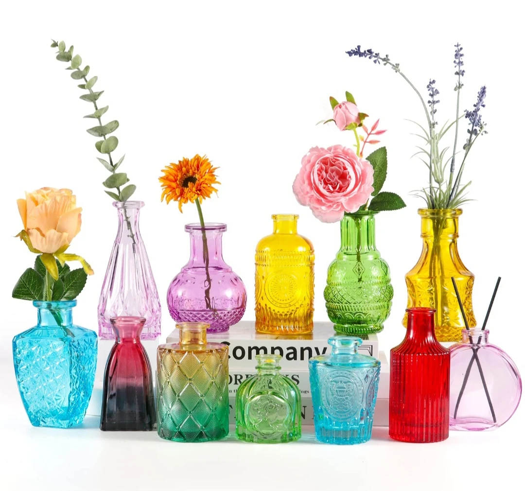 Set of 12 Decorative Glass Vases