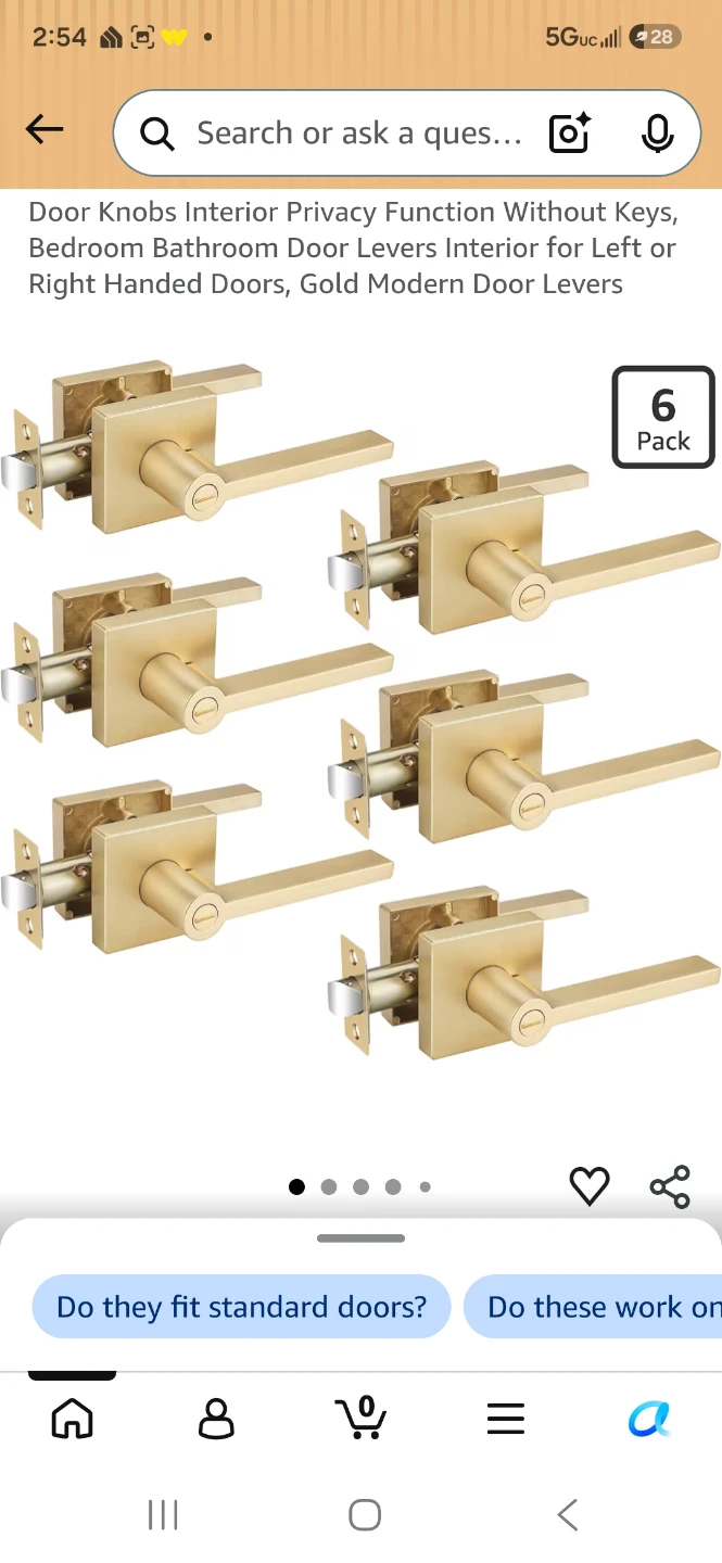 EHOMEWARE 6 Pack Gold Door Handles - Satin Brass