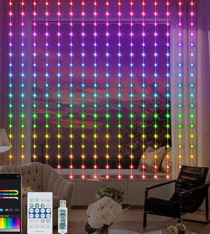 RGB Curtain String Lights with Remote Control