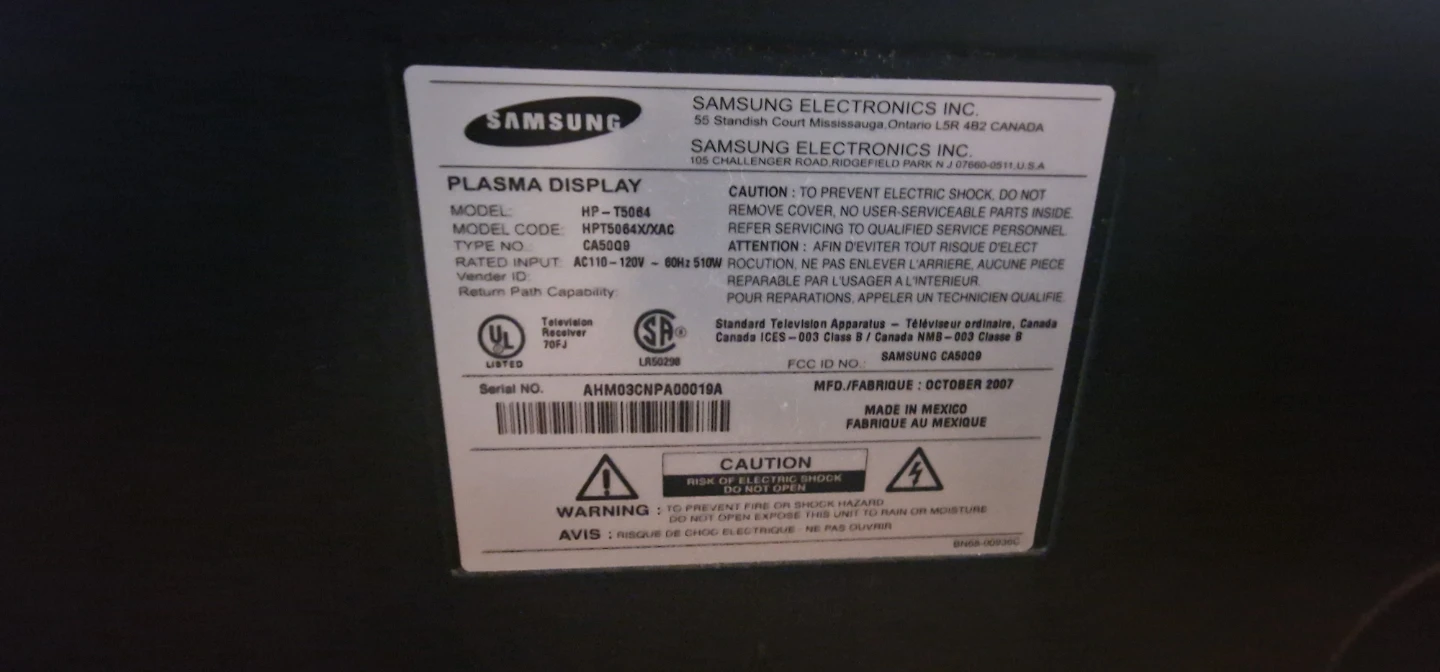 Samsung HP-T5084 Plasma TV