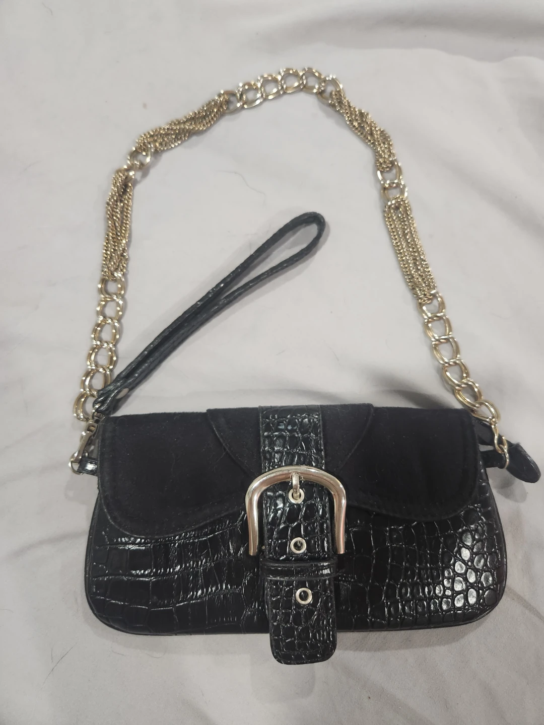 Perllini Black Clutch Wallet with Chain Strap