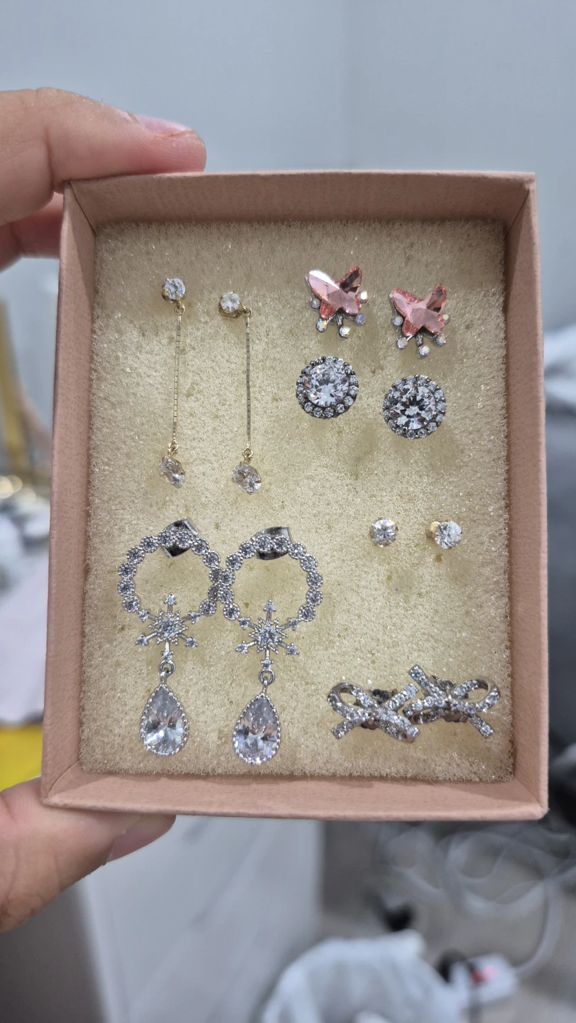 Crystal earrings princess cut shinning pink butterfly zirconia