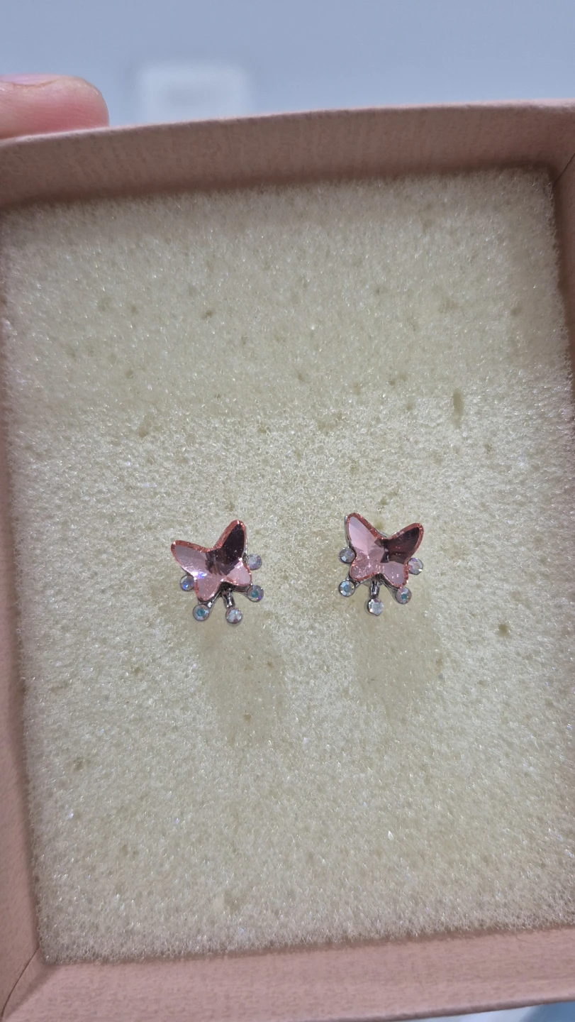 Crystal earrings princess cut shinning pink butterfly zirconia - photo 3