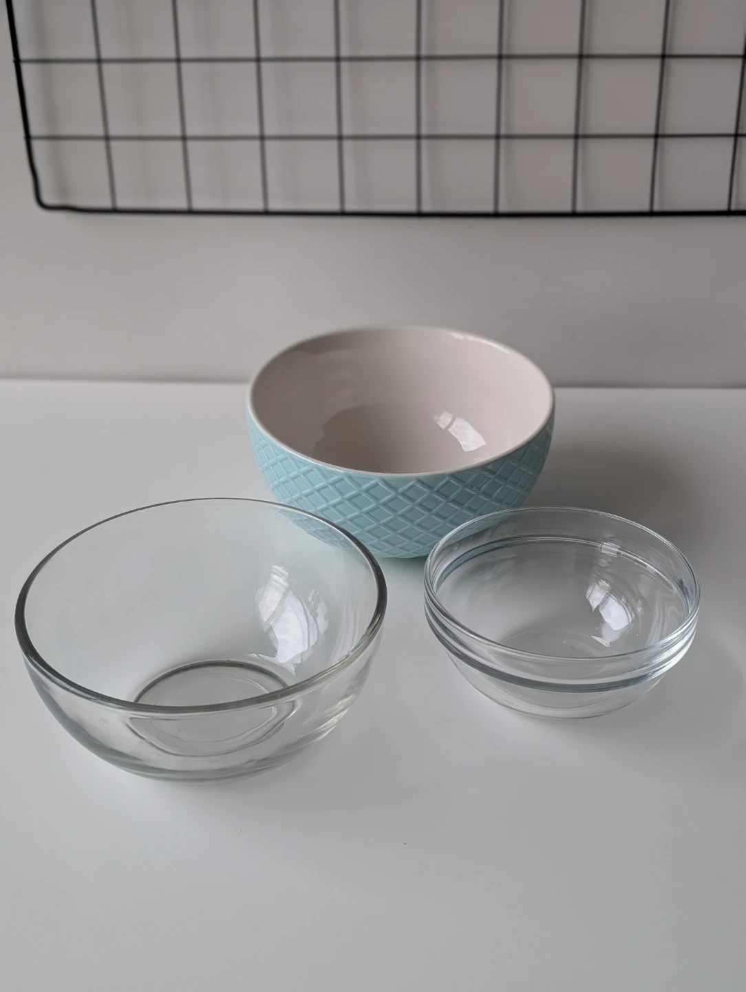 Set of 3 Mixing Bowls - Glass and Ceramic