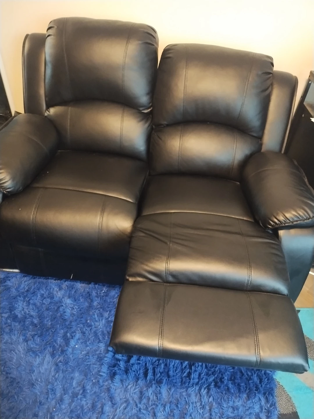 Black Faux Leather Double Recliner Sofa - photo 2