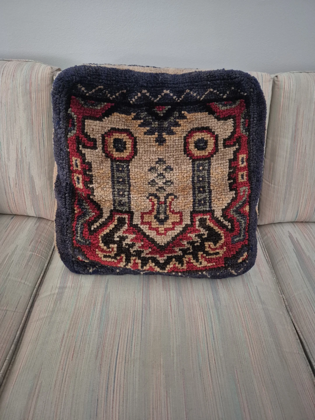 Handmade Rug-Hooked Cushion: Large Vintage/Antique, ROM Restored