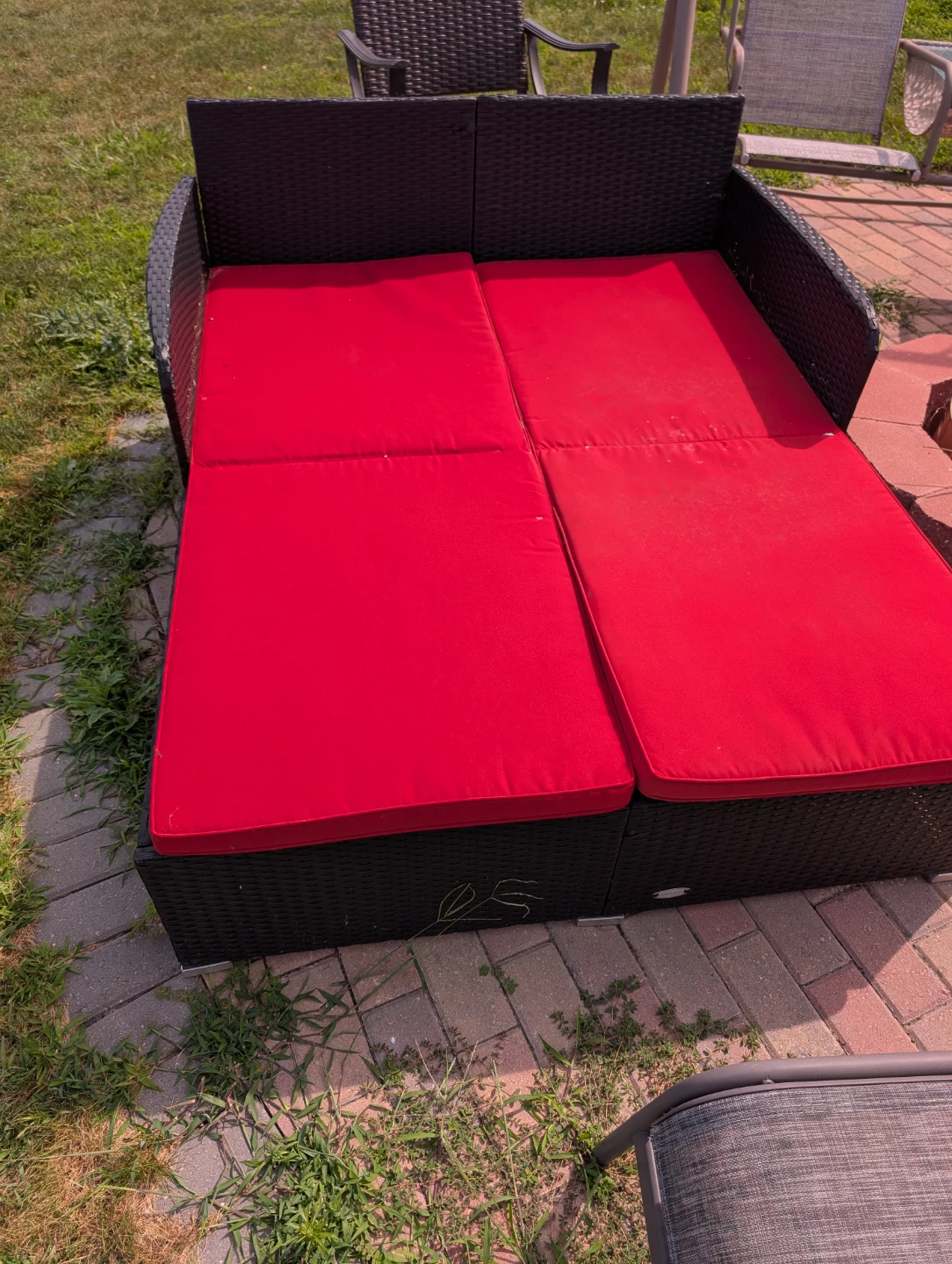 Black Wicker Outdoor Daybed with Red Cushions - photo 2