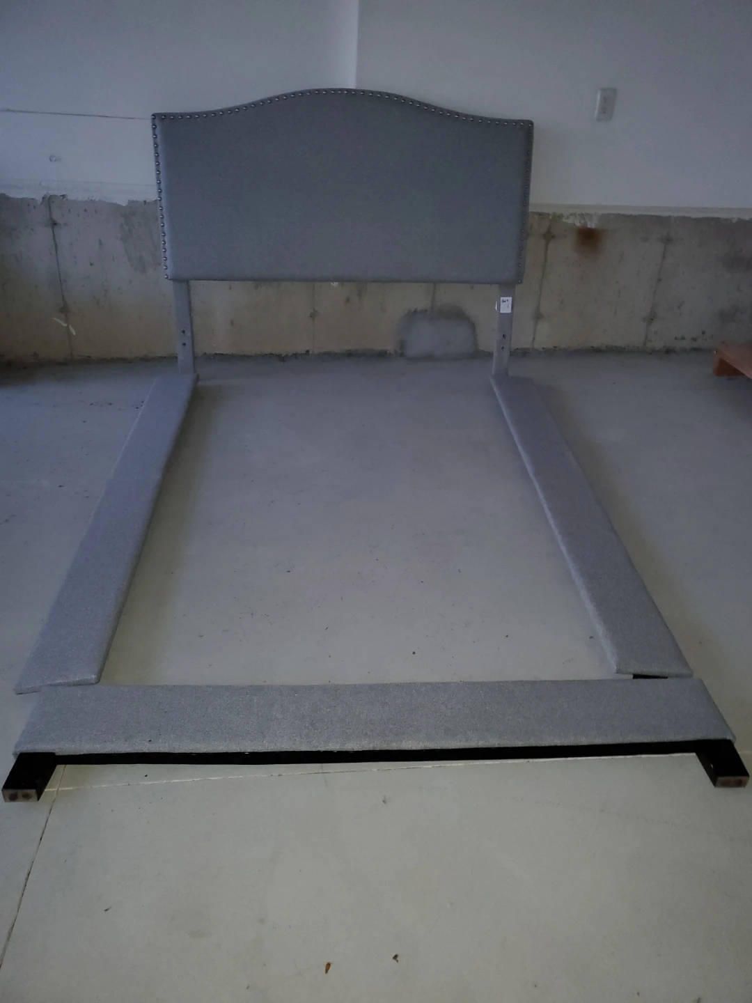 Grey Upholstered Bed Frame with Tufted Headboard