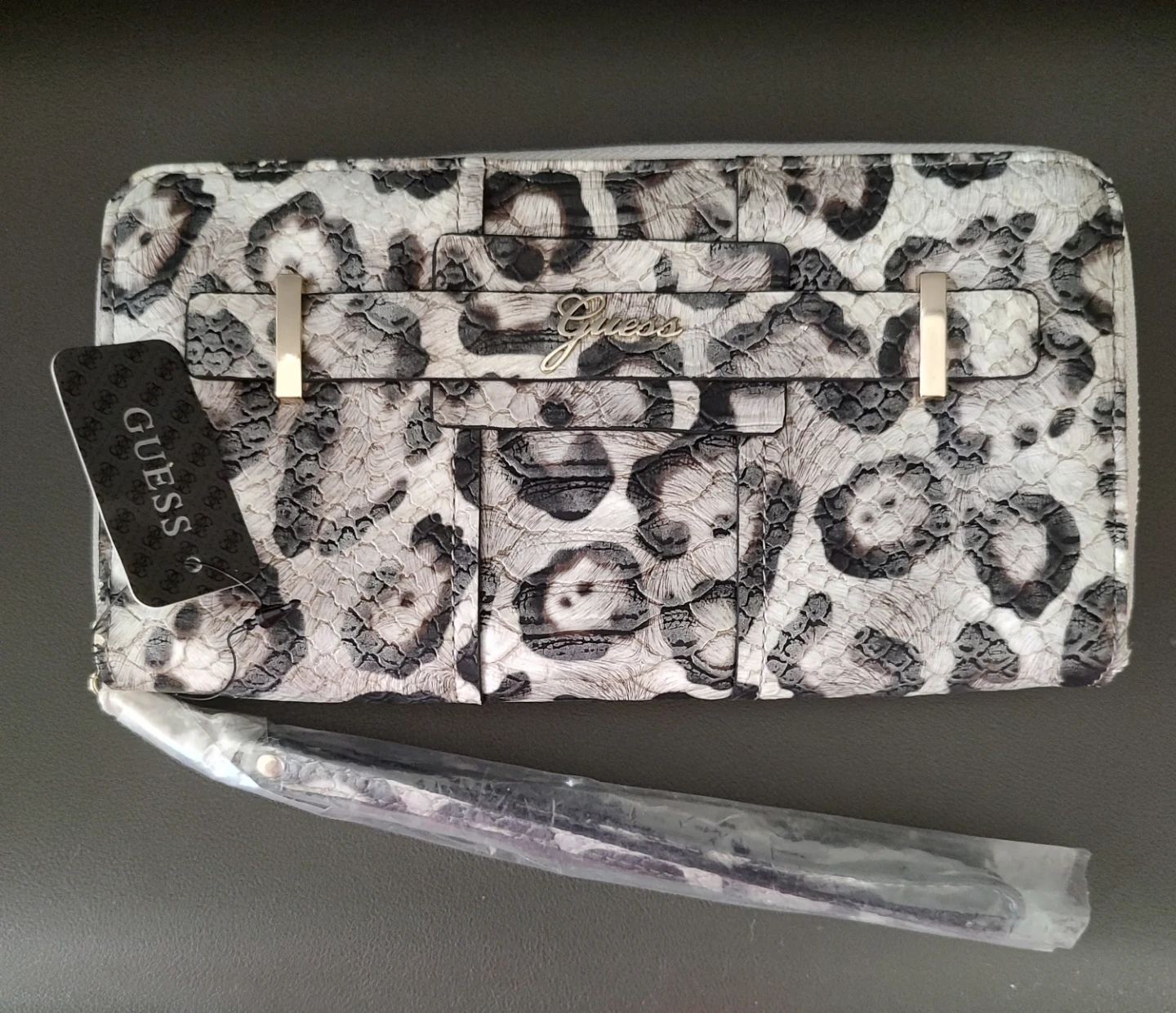 Guess Leopard Print Zip Around Wallet Wristlet, NWT