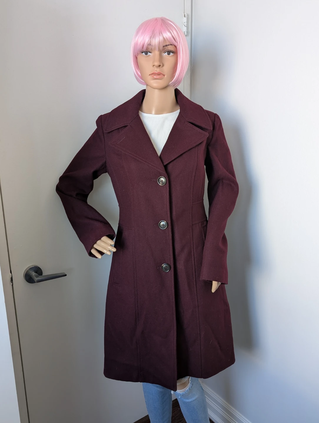 Anne Klein Burgundy-Plum Wool Blend Coat