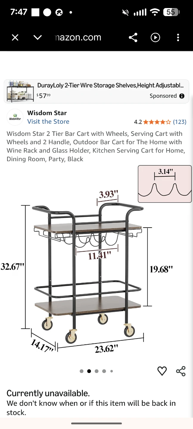 MOVING SALE: 2-Tier Bar Cart with Wheels - photo 3