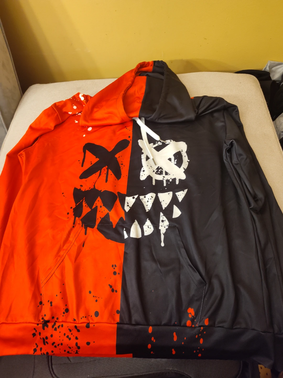Color Block Hoodie with Wing and Face Graphics - photo 2
