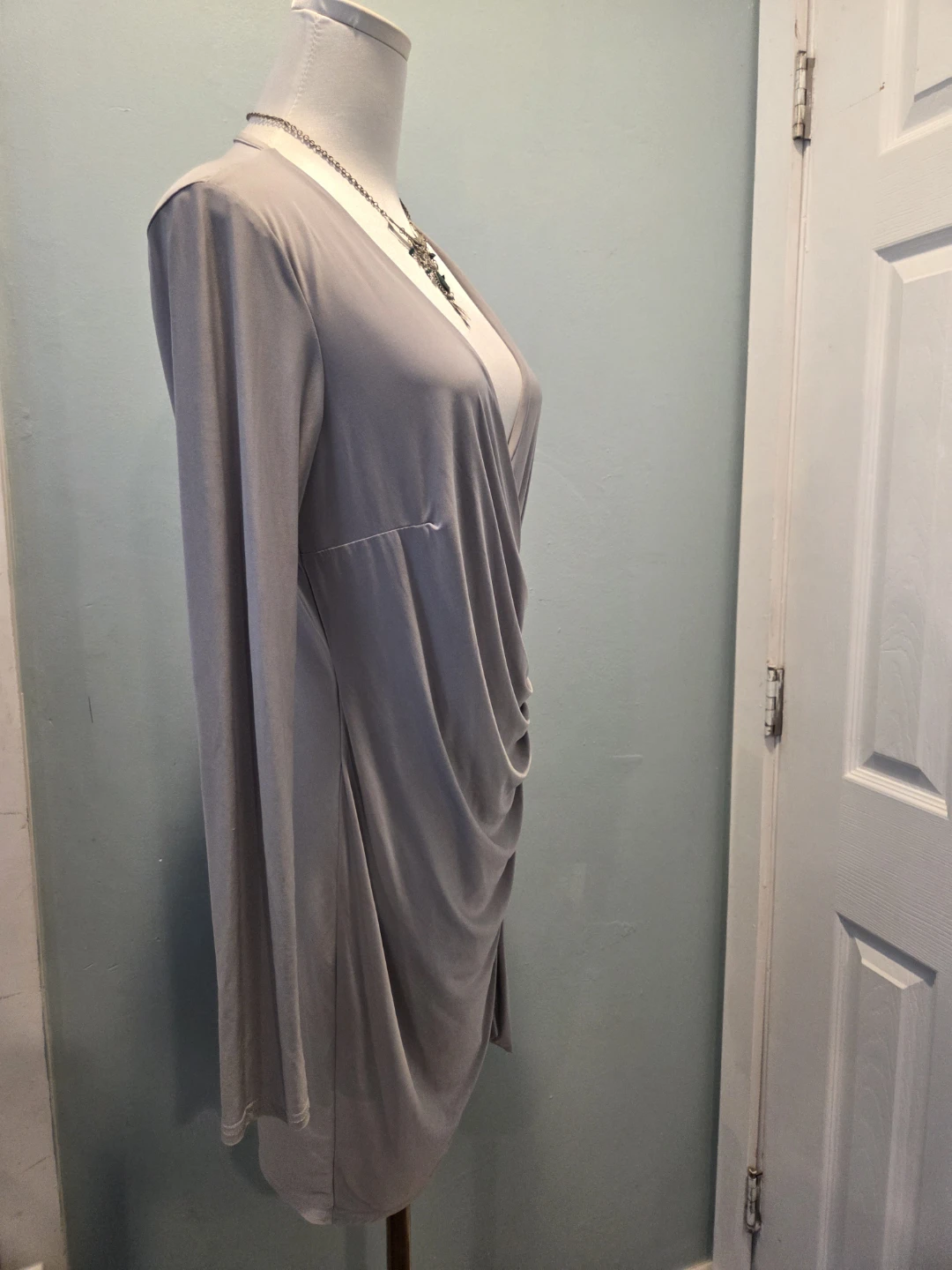 Light Gray Draped Wrap Dress - photo 3