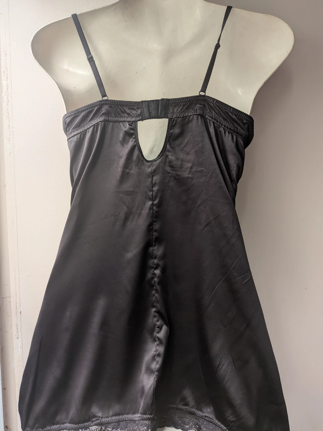 Black and Pink Satin Lace Trim Babydoll Lingerie - photo 4