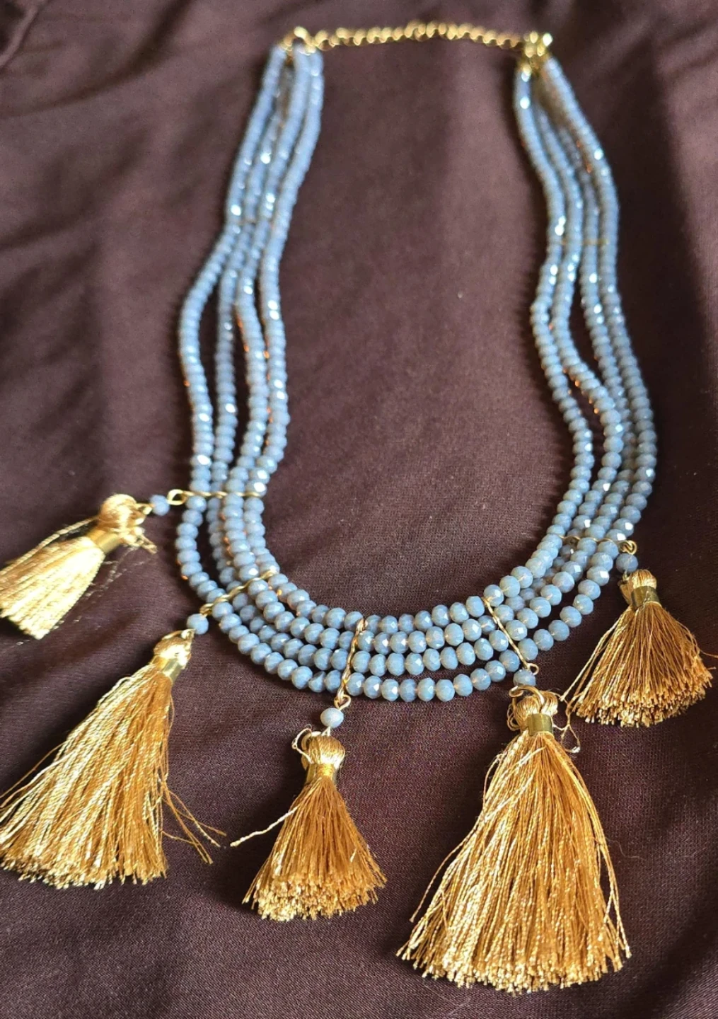 New Multi-strand Beaded Necklace with Gold Tassels
