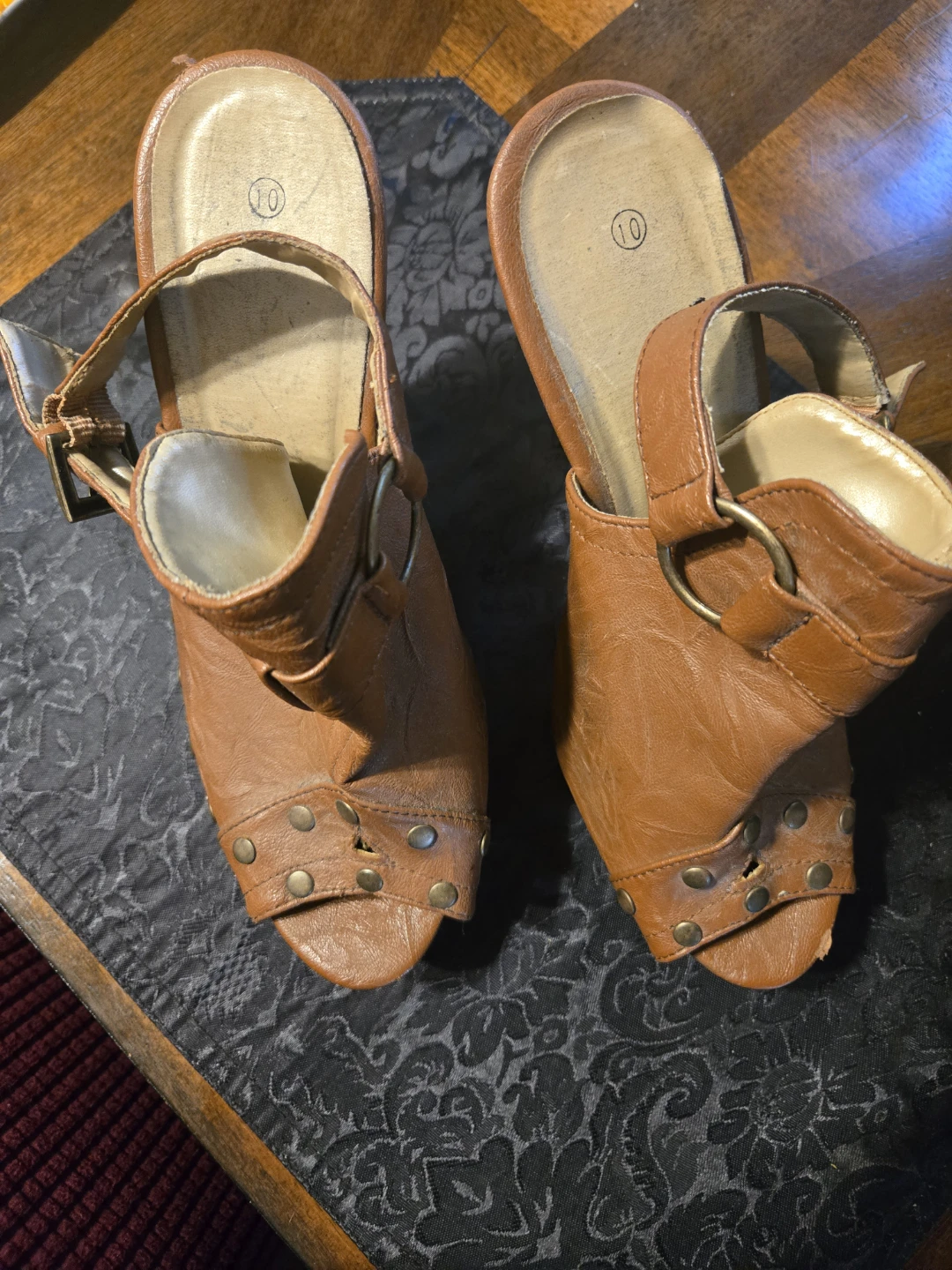 Brown Studded Platform Heeled Sandals Size 10 - photo 2
