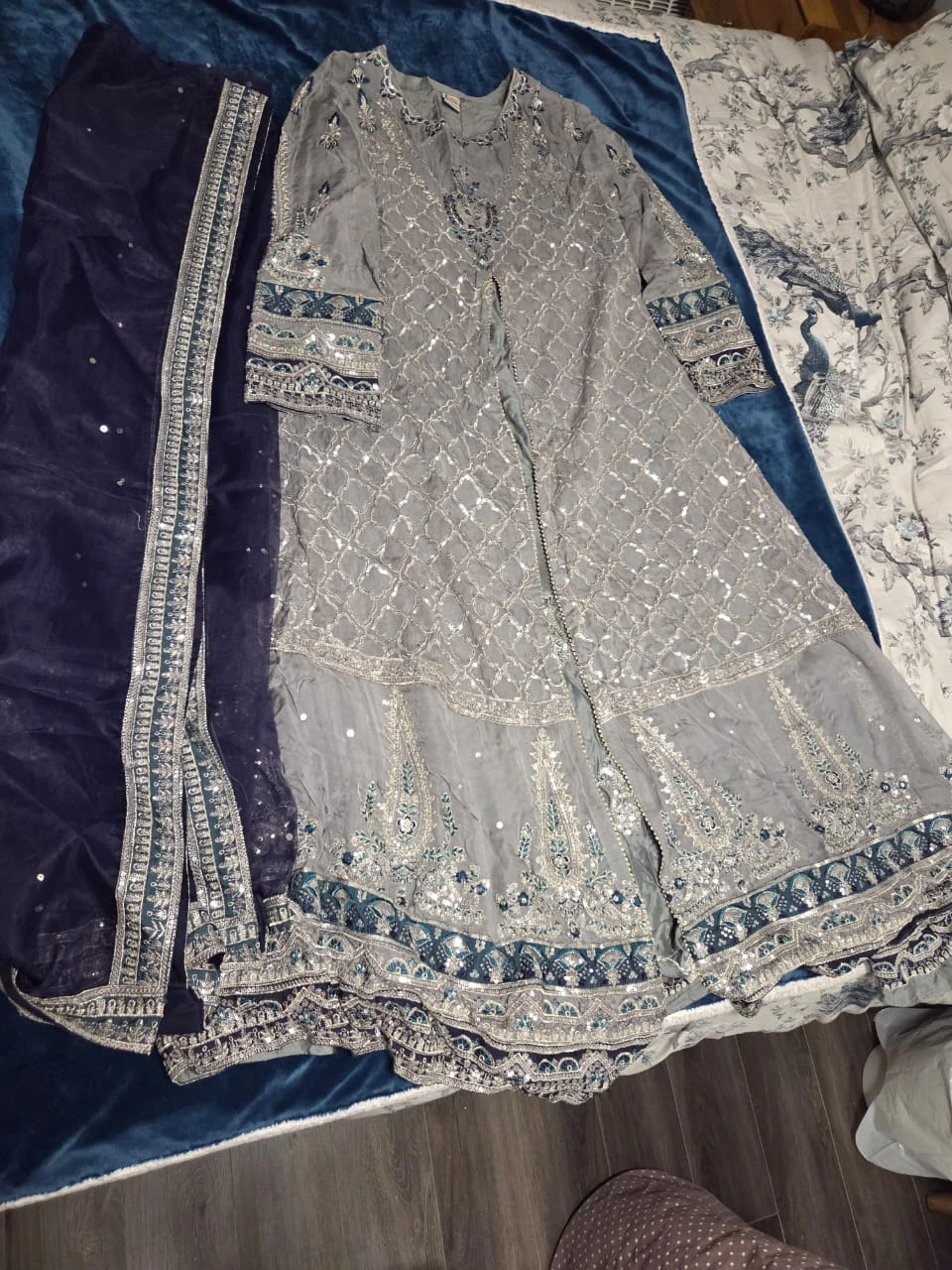 Grey Sequined Dress with Dupatta