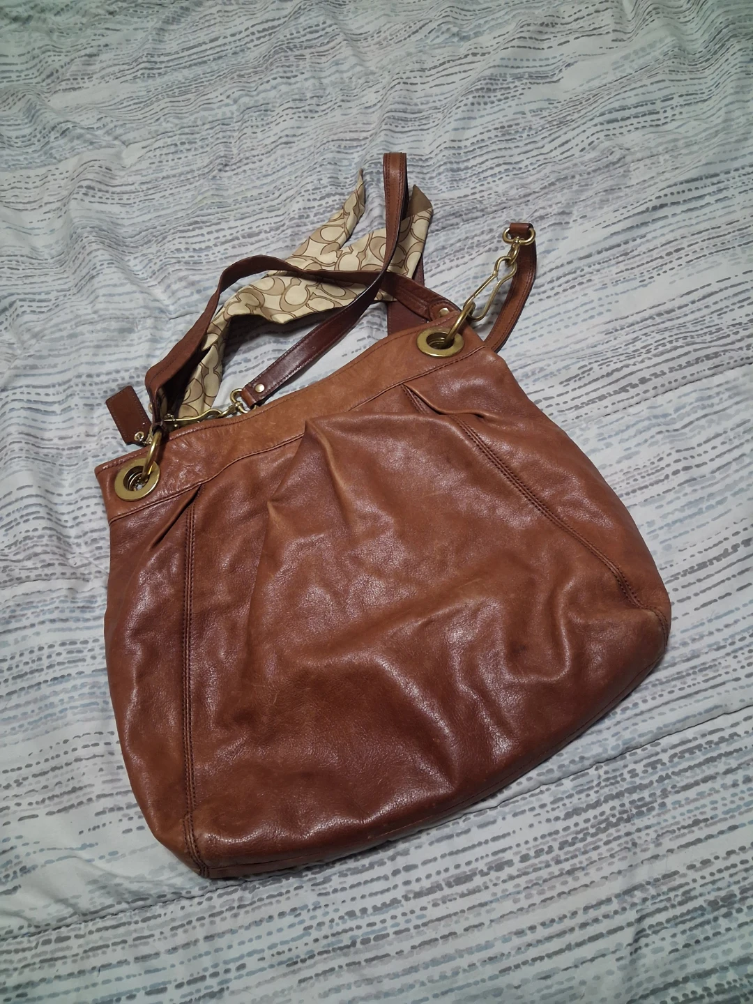 Coach Brown Leather Shoulder Bag with Scarf Accent - photo 4