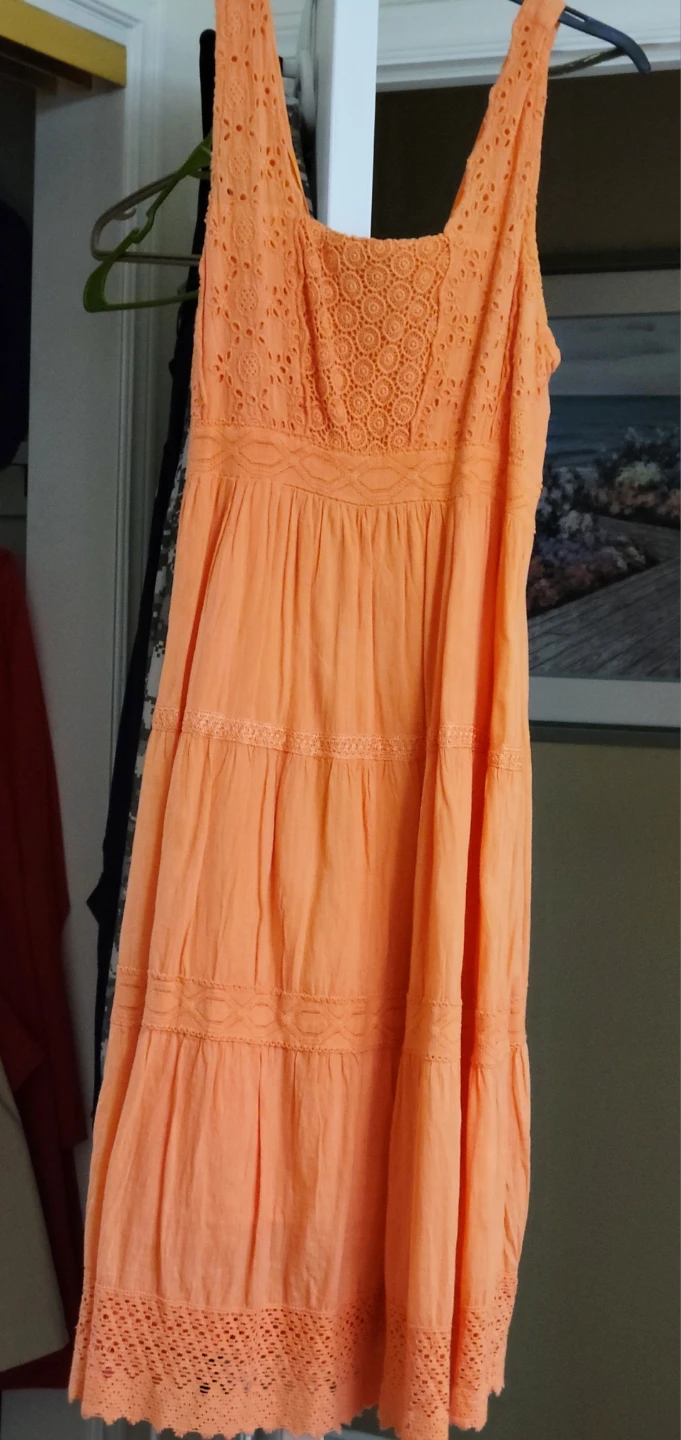 Orange Tiered Sundress with Eyelet Detail