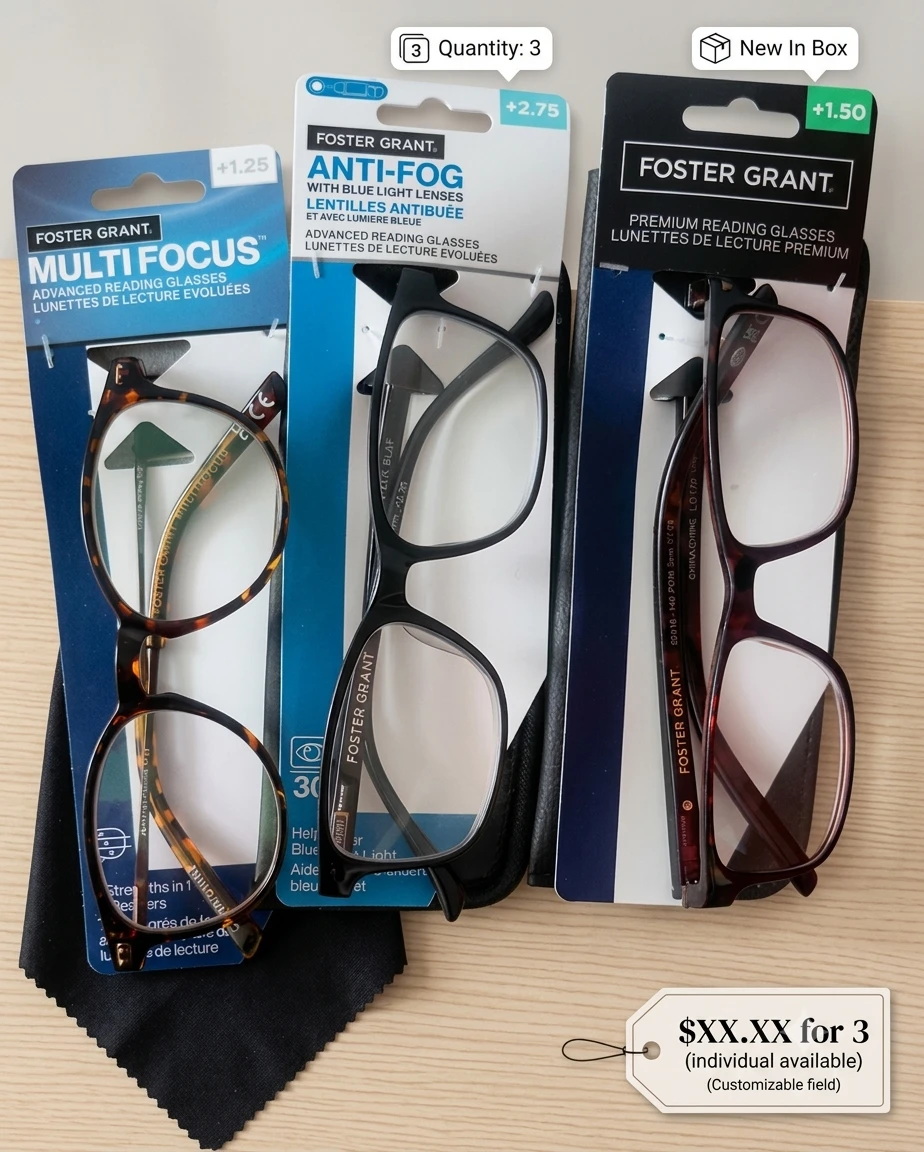 NEW Foster Grant Reading Glasses– Strengths +1.25, +1.50, +2.75