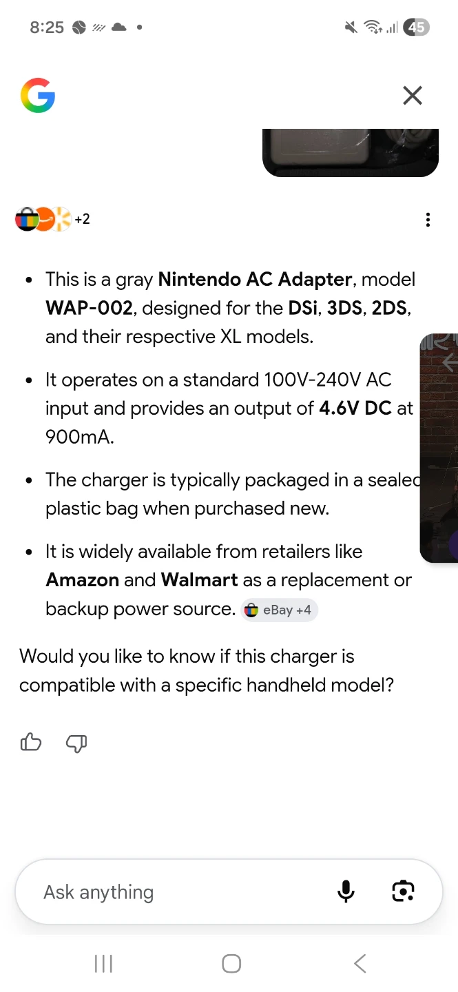 Nintendo WAP-001 AC Adapter for DS/DSi/2DS/3DS - photo 3