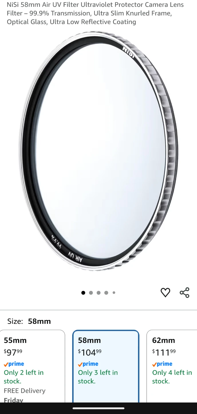 NiSi 58mm Air UV Filter 99.9% (NEW)