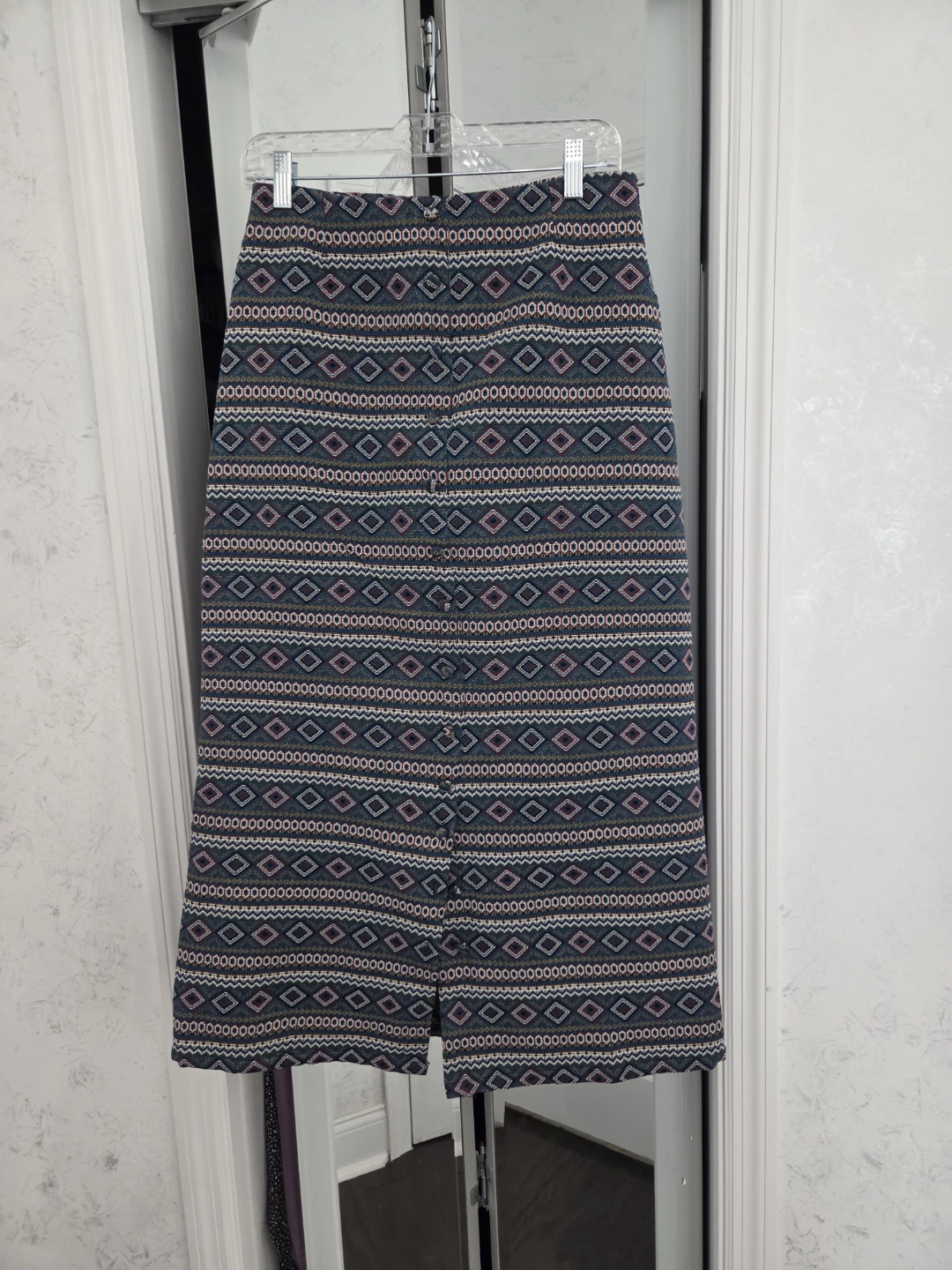 Vintage Geometric Print botton down detail Maxi Skirt