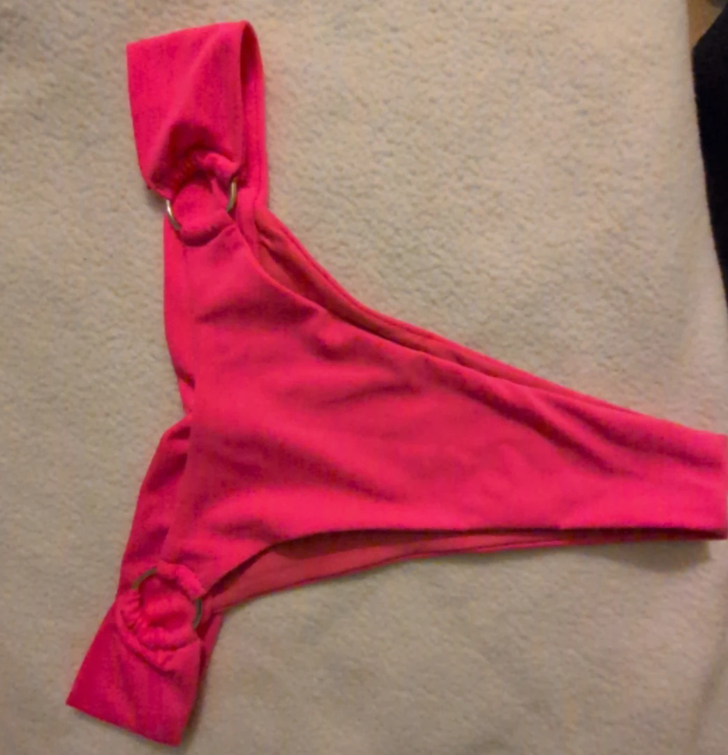 Hot Pink Bikini Bottoms with Gold Ring Accents