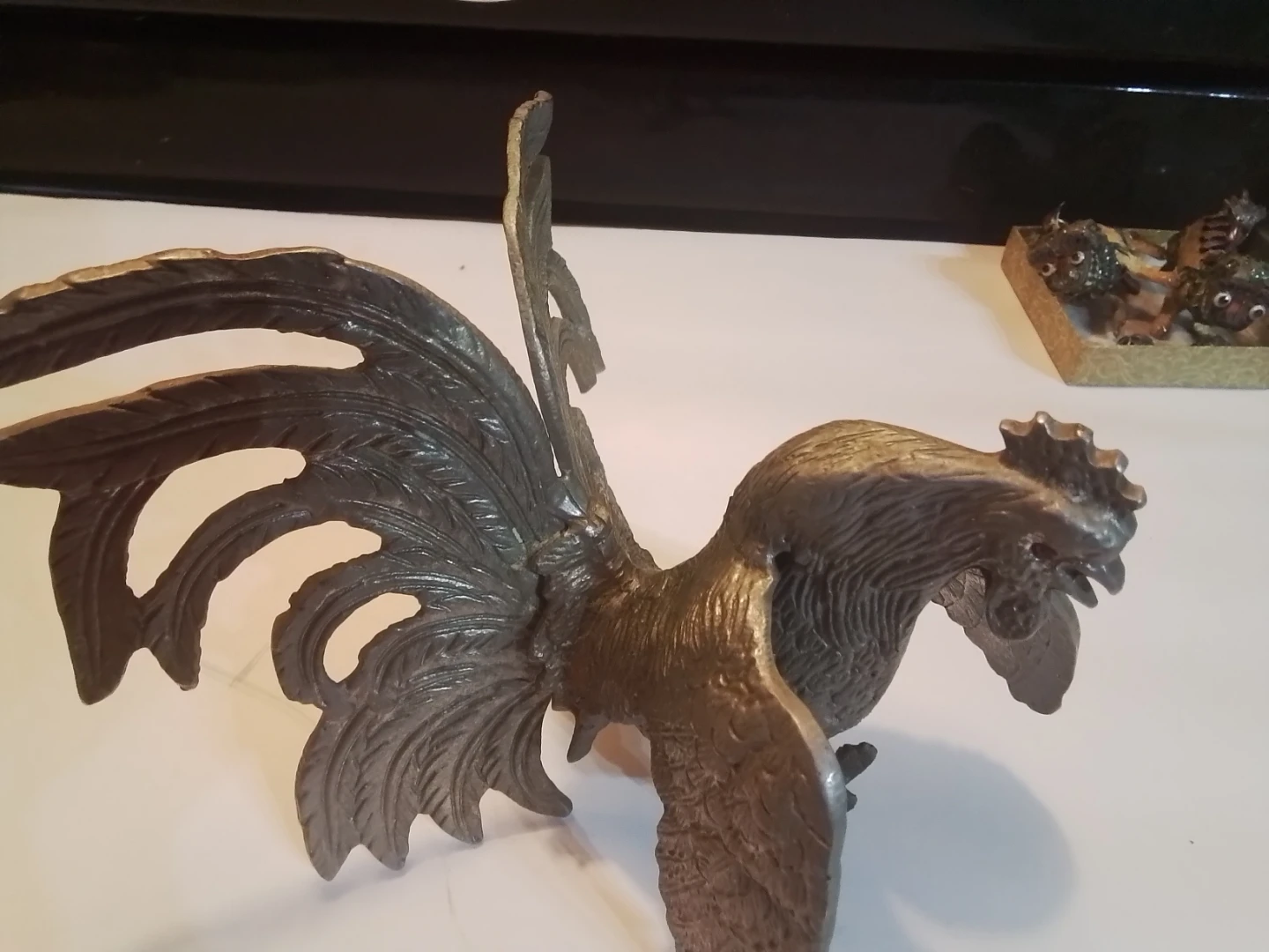 Vintage MCM Brass Fighting Rooster Gamecock Figurine 9