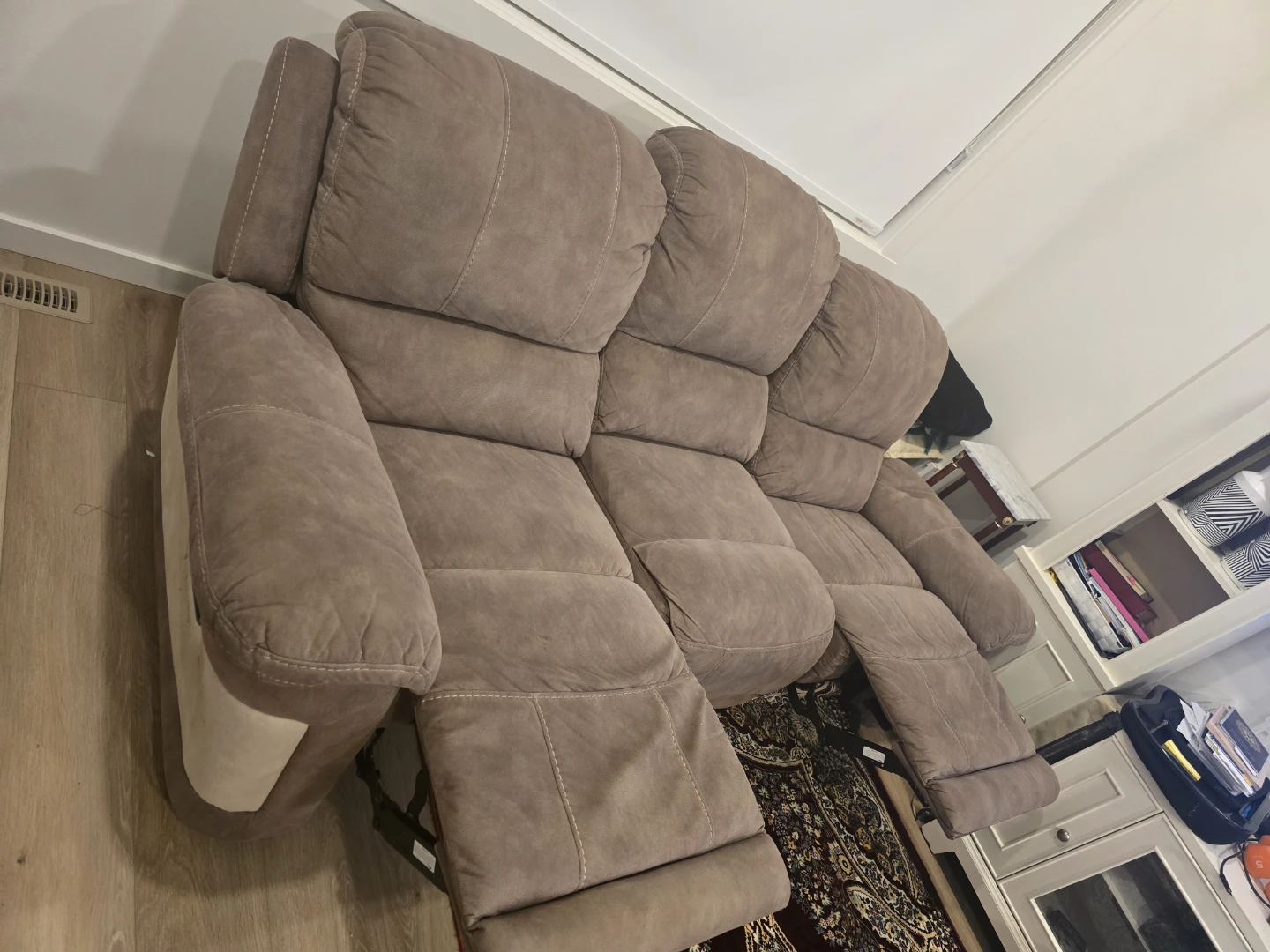 Barely Used Leather Suede Reclining Sofa Set