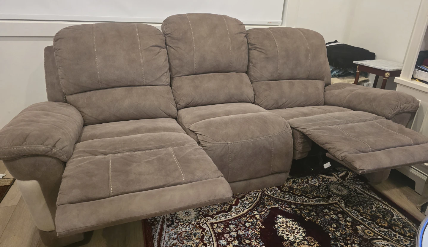 Barely Used Leather Suede Reclining Sofa Set - photo 3