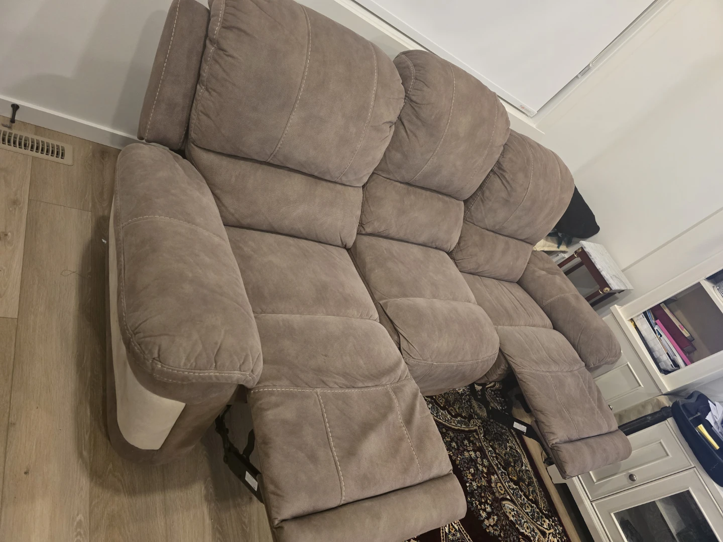 Barely Used Leather Suede Reclining Sofa Set - photo 5