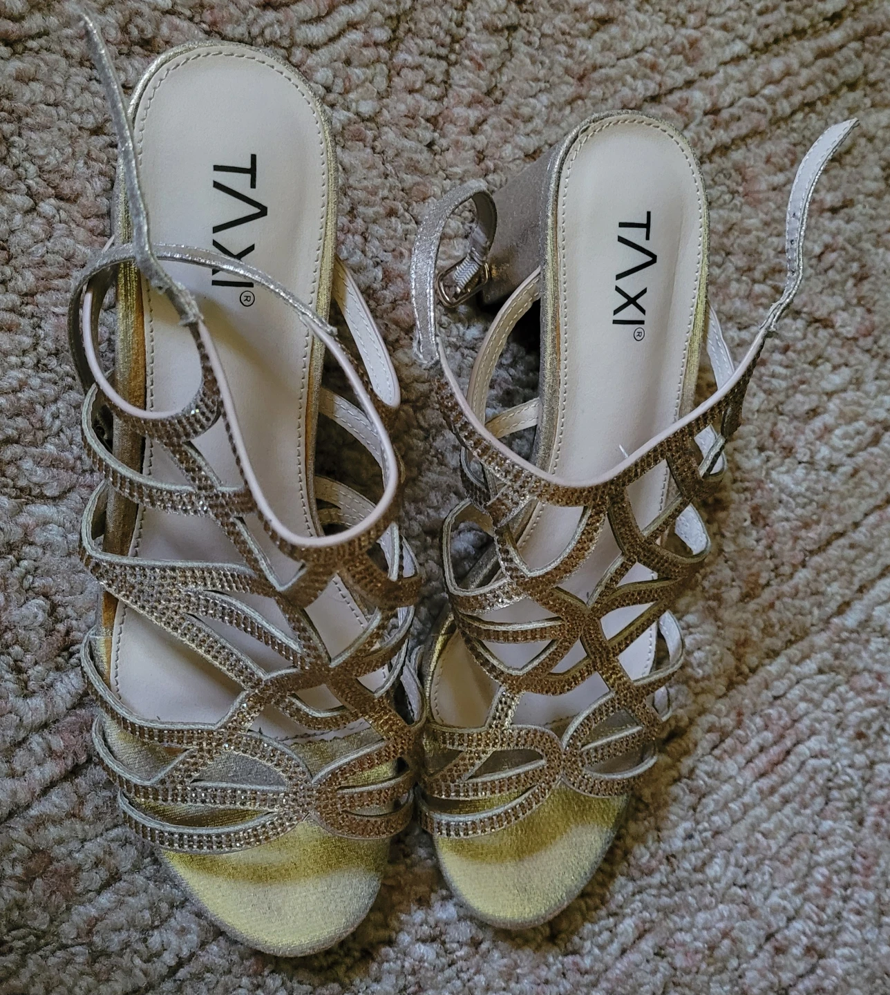 TAXI Women's Gold Strappy Embellished Heeled Sandals Size 9 - photo 2