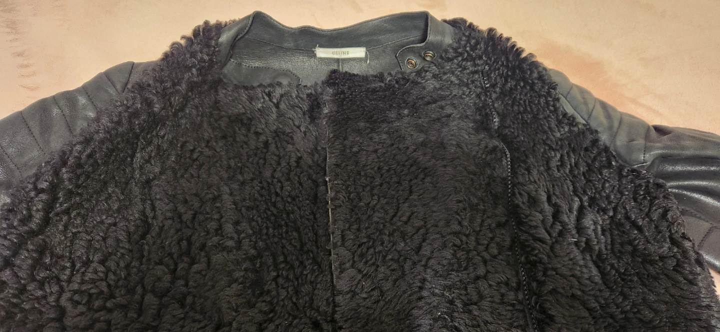 Authentic CELINE Black Curly Sheepskin Shearling Fur Media Coat - photo 2