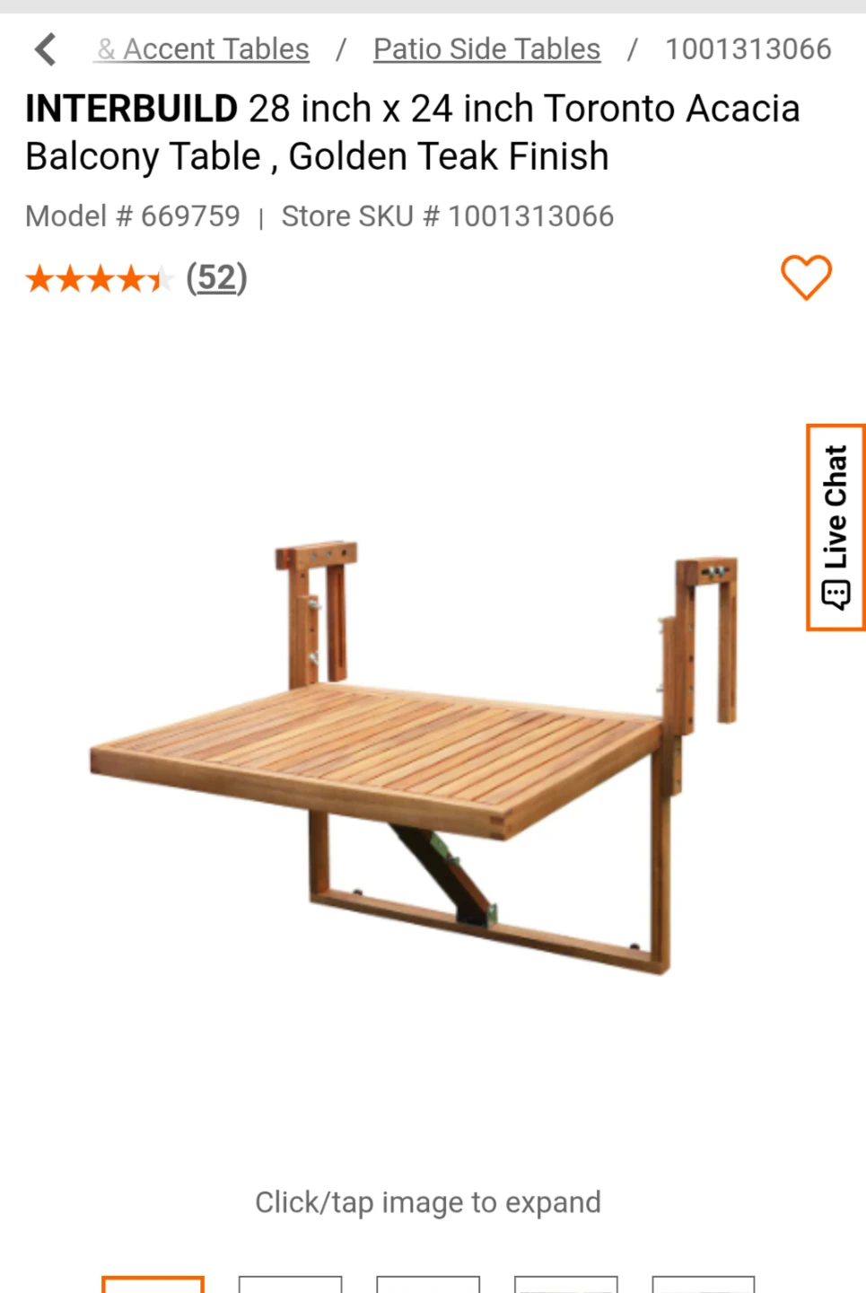 INTERBUILD Toronto Balcony Table - golden teak