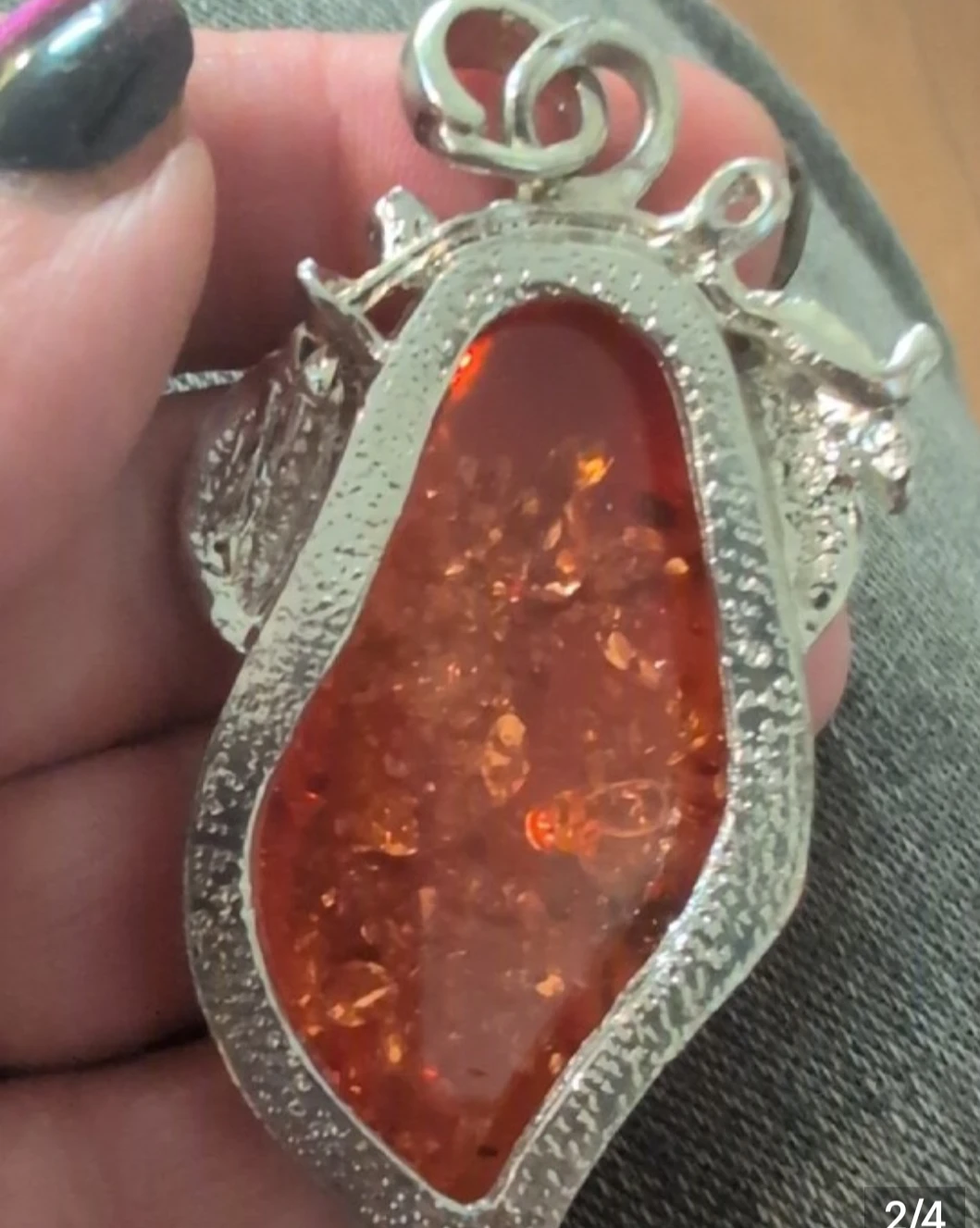 Amber and Silver Leaf Pendant Necklace - photo 3