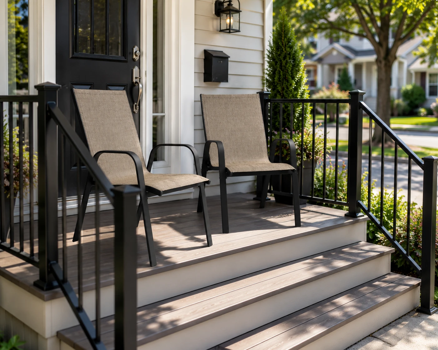Outdoor Patio Chairs (Set of 2) - Beige Fabric