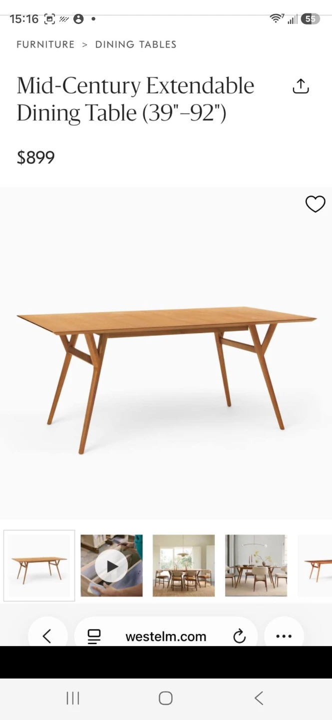$450 pick up only Mid-Century Extendable Dining Table
