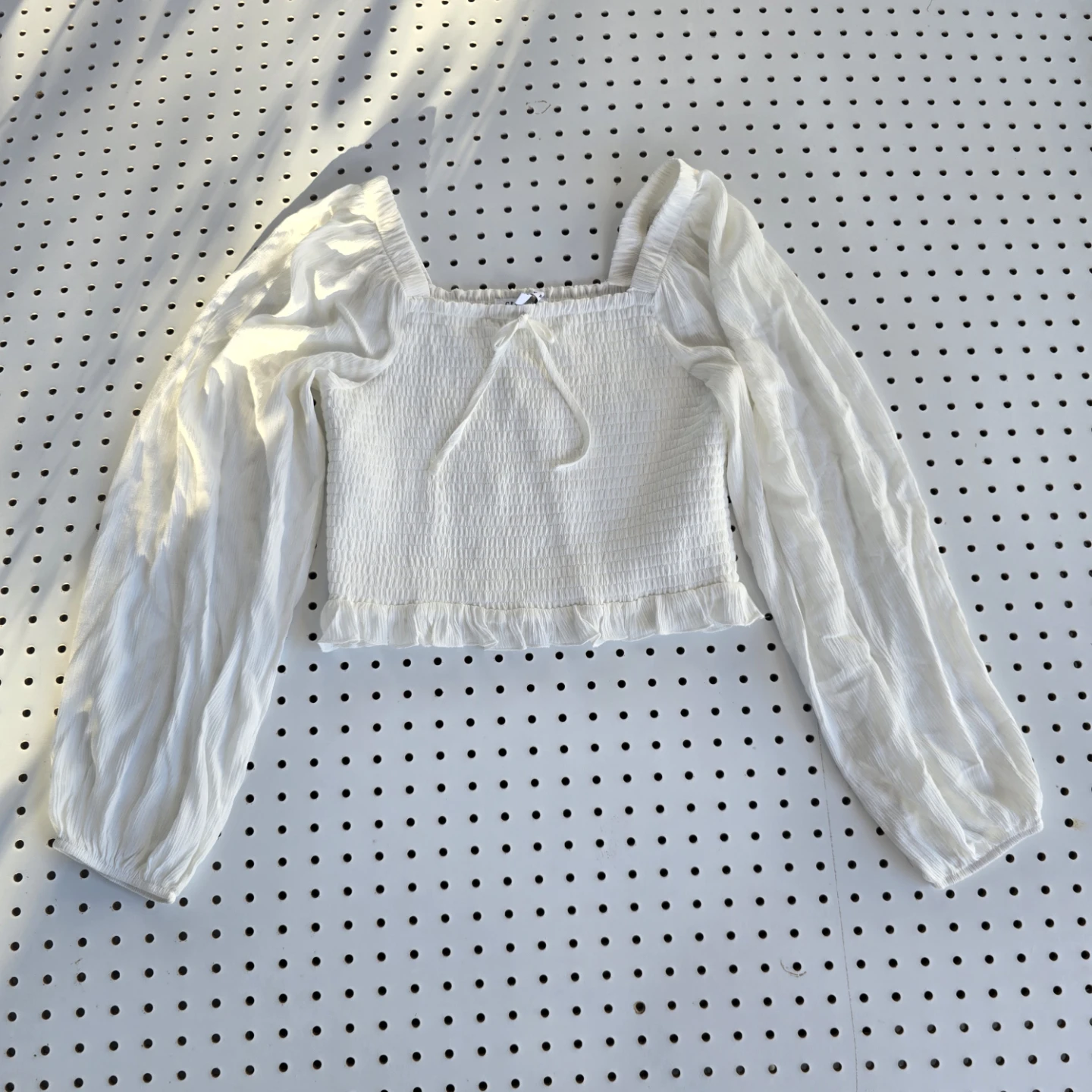 White Smocked Puff Sleeve Crop Top