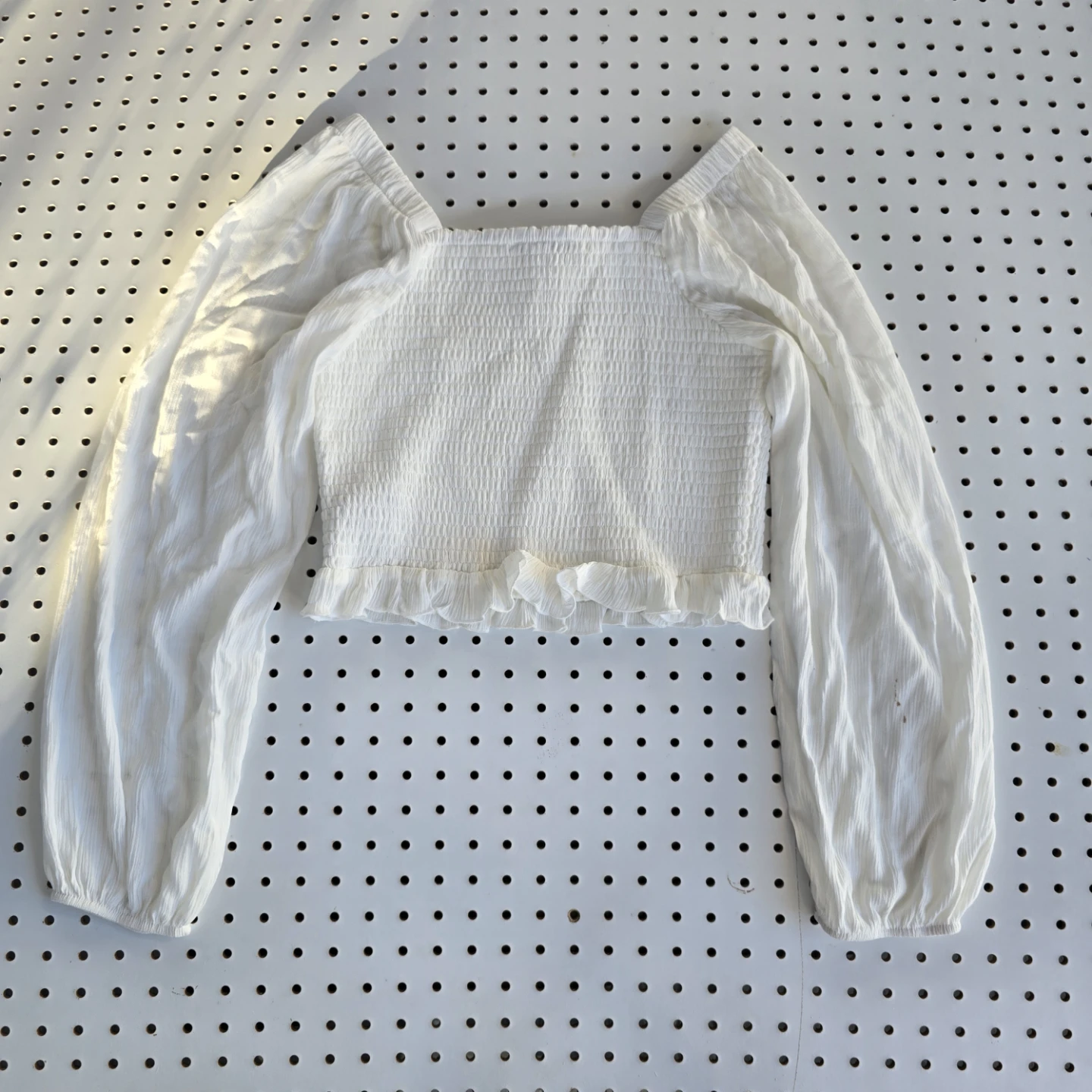 White Smocked Puff Sleeve Crop Top - photo 2