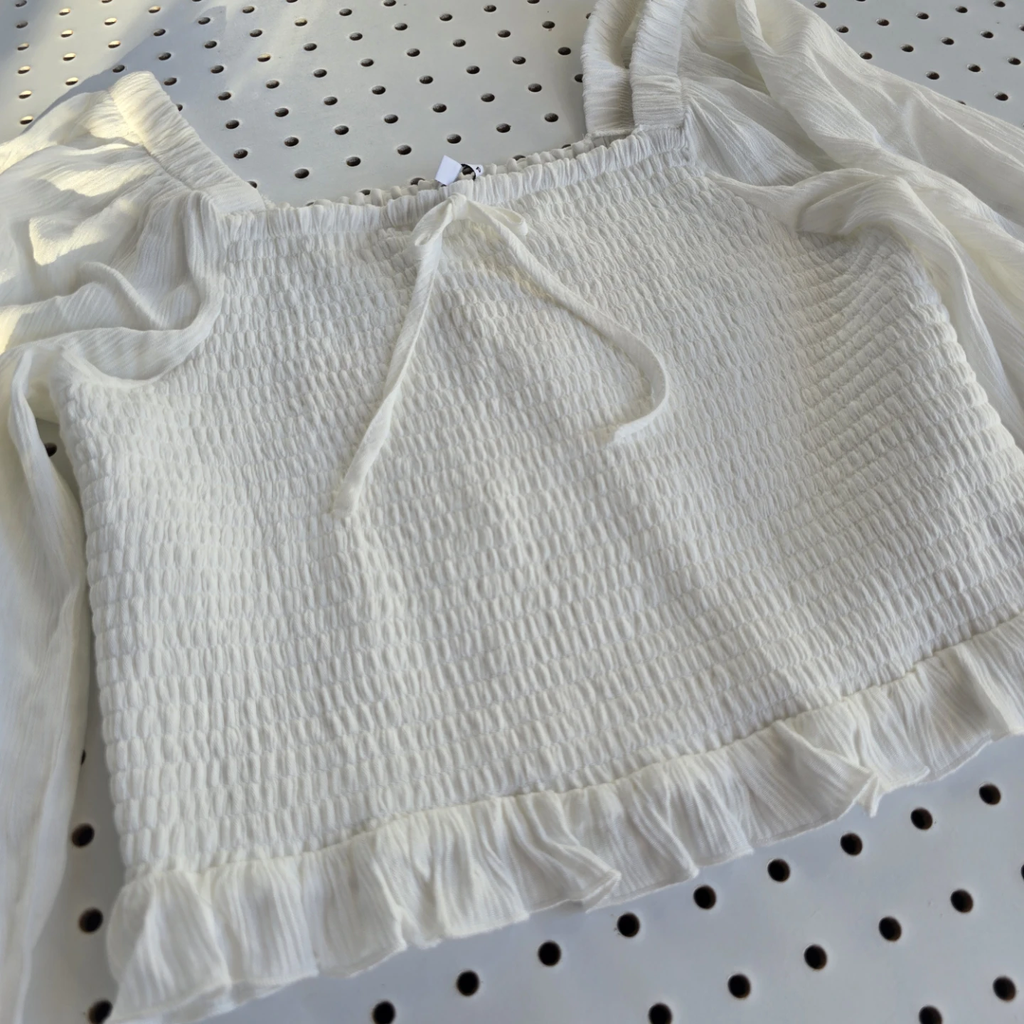 White Smocked Puff Sleeve Crop Top - photo 3