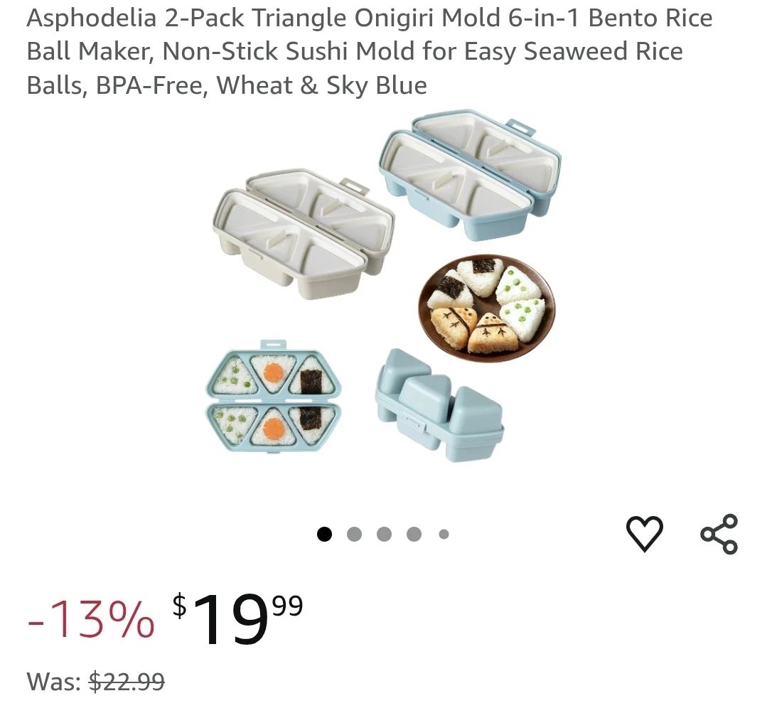 2 Pack Onigiri Mold 6-in-1 Triangle Rice Ball Maker Set